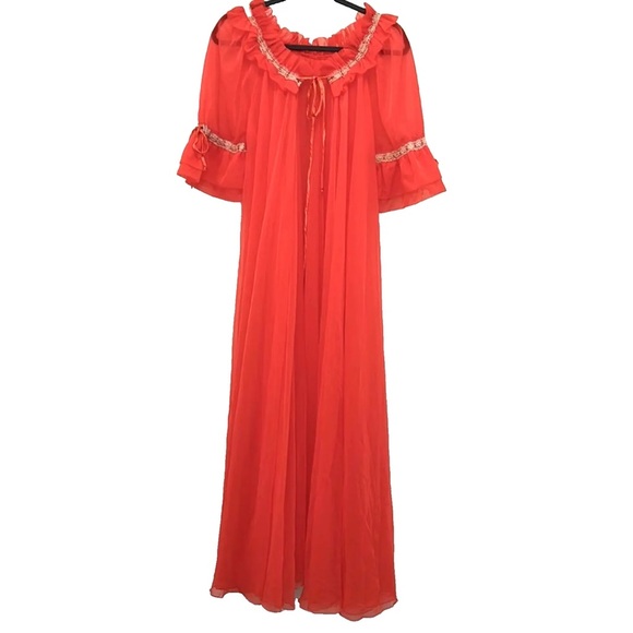 Intime California Stunning & Elegant VTG 1950’s 60’s Double Chiffon Coral Robe S - Picture 1 of 12